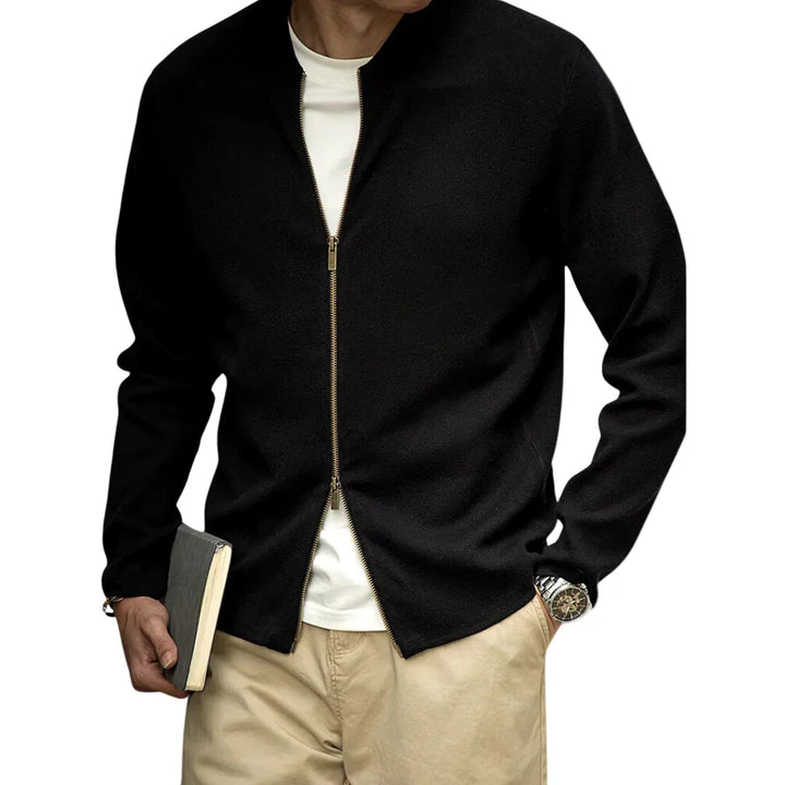 Heren zip sweater | Basic trui met rits in zwart