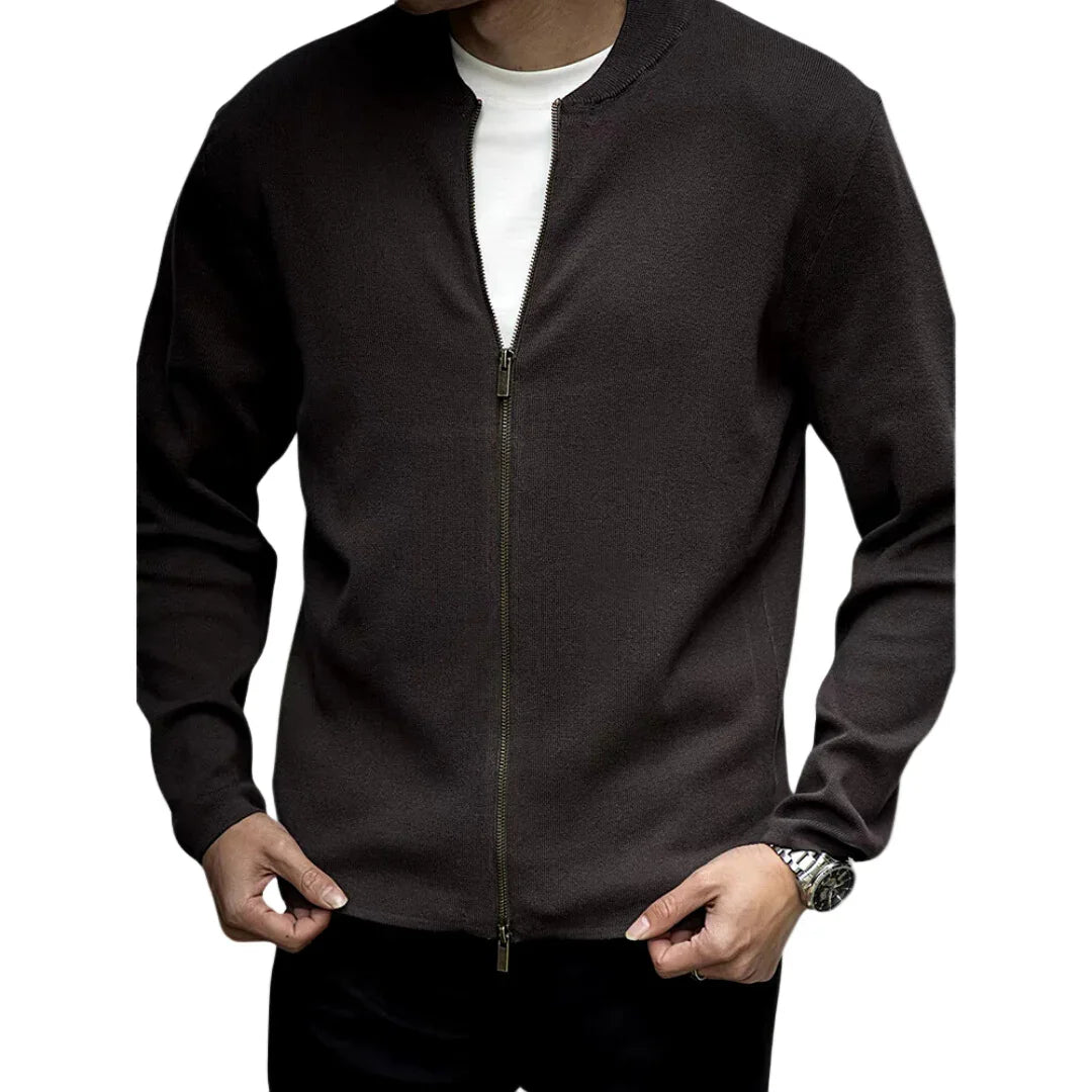 Heren zip sweater | Basic trui met rits in zwart
