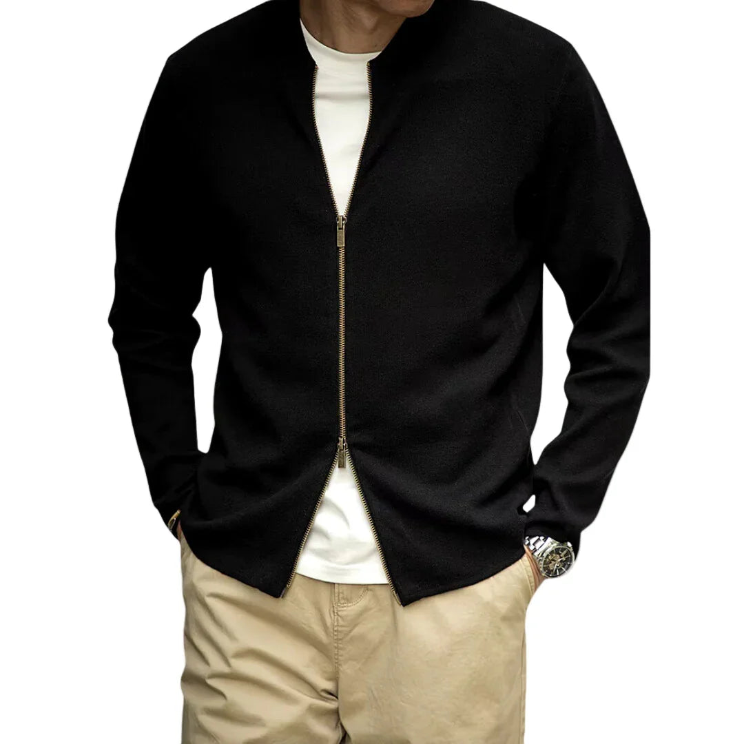 Heren zip sweater | Basic trui met rits in zwart