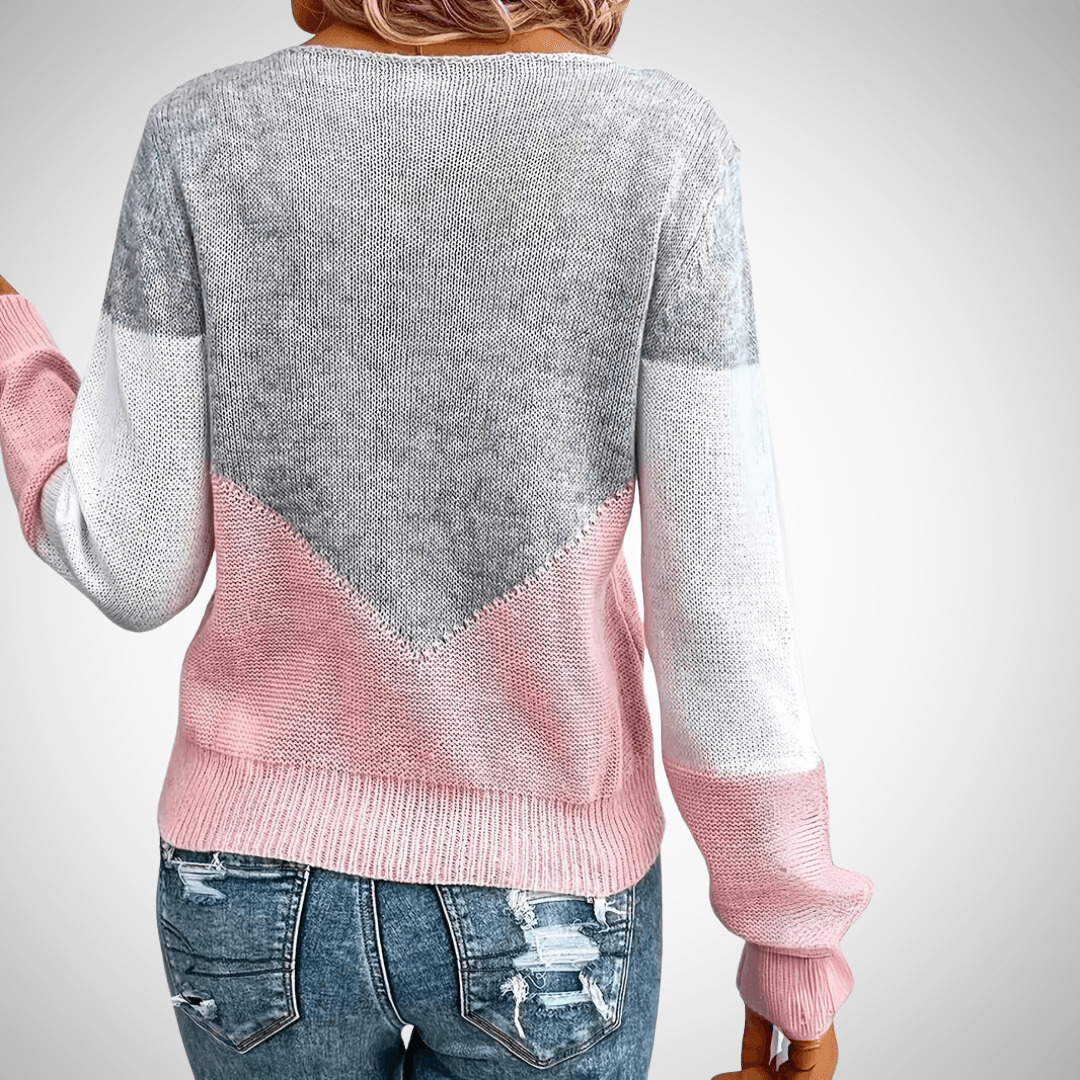 Colorblock Trui | Dames gebreide sweater in roze-grijs