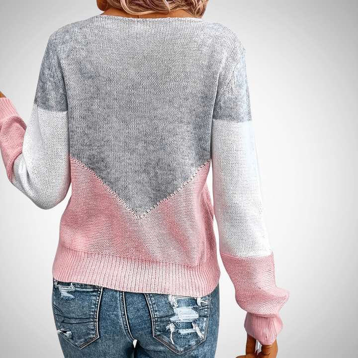 Colorblock Trui | Dames gebreide sweater in roze-grijs