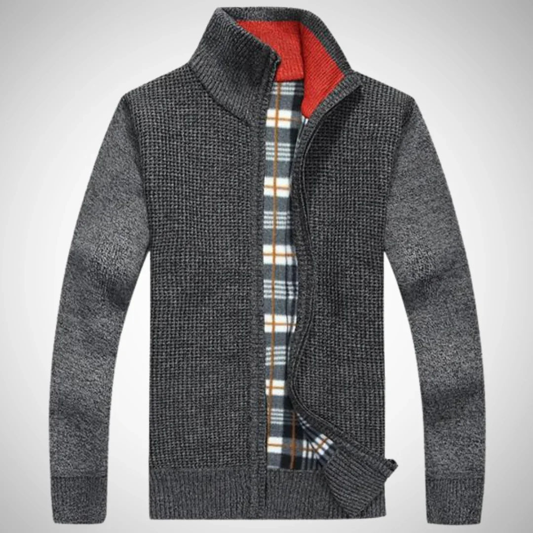 Heren cardigan | Gebreid vest met rits en warme voering