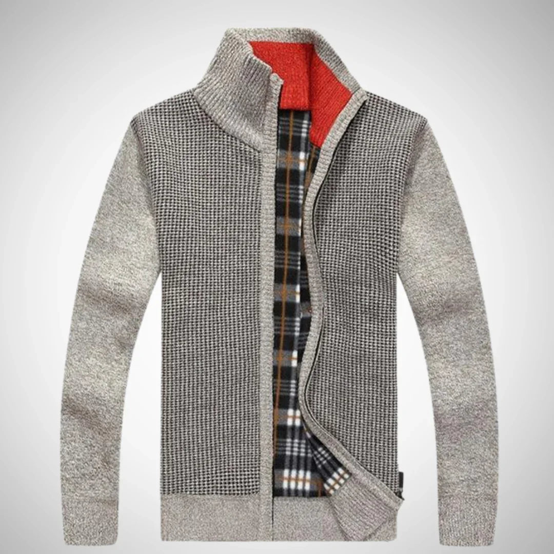 Heren cardigan | Gebreid vest met rits en warme voering