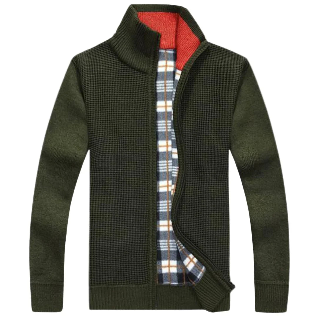 Heren cardigan | Gebreid vest met rits en warme voering