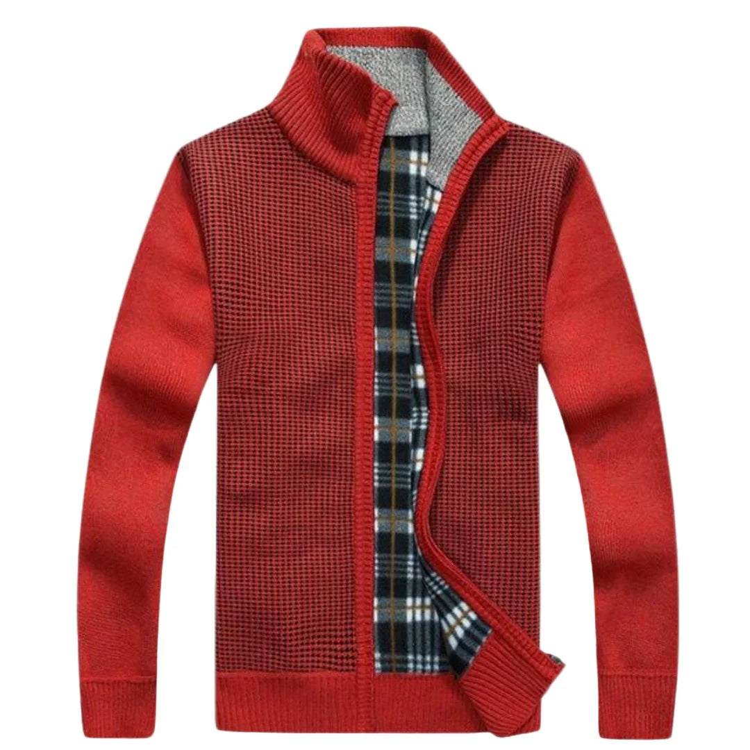 Heren cardigan | Gebreid vest met rits en warme voering