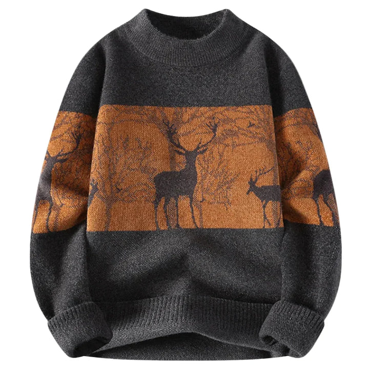 Heren trui | Winter sweater met hertenprint in zwart grijs