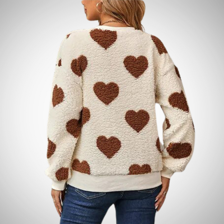 Harten Trui | Dames teddy sweater met hartenprint