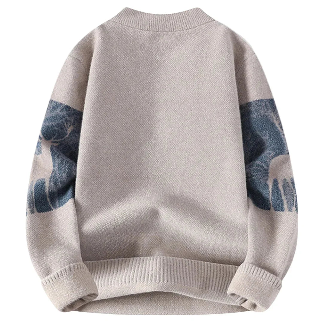 Heren trui | Winter sweater met hertenprint in zwart grijs