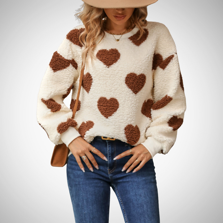 Harten Trui | Dames teddy sweater met hartenprint