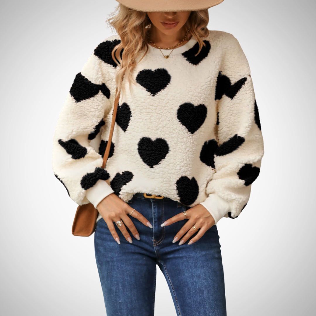 Harten Trui | Dames teddy sweater met hartenprint
