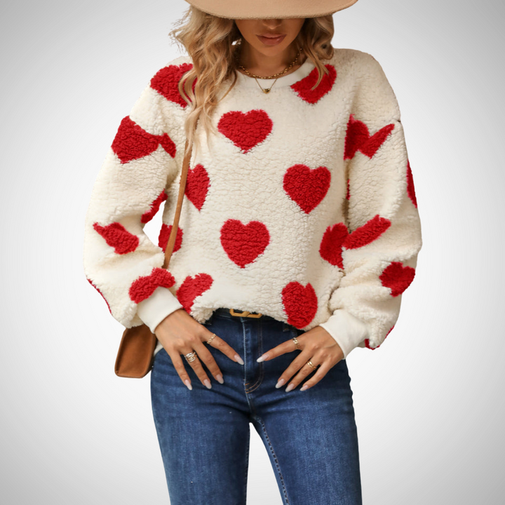 Harten Trui | Dames teddy sweater met hartenprint