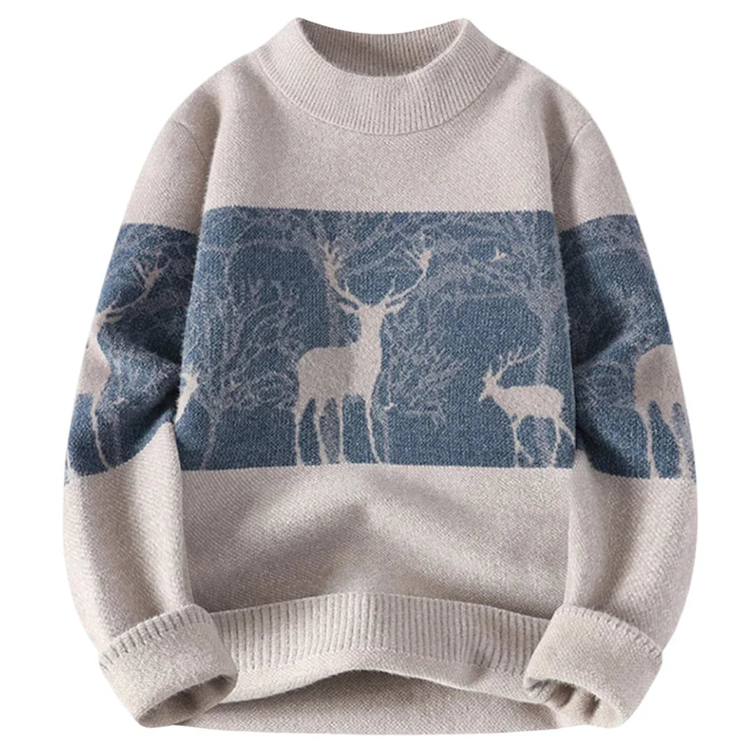 Heren trui | Winter sweater met hertenprint in zwart grijs