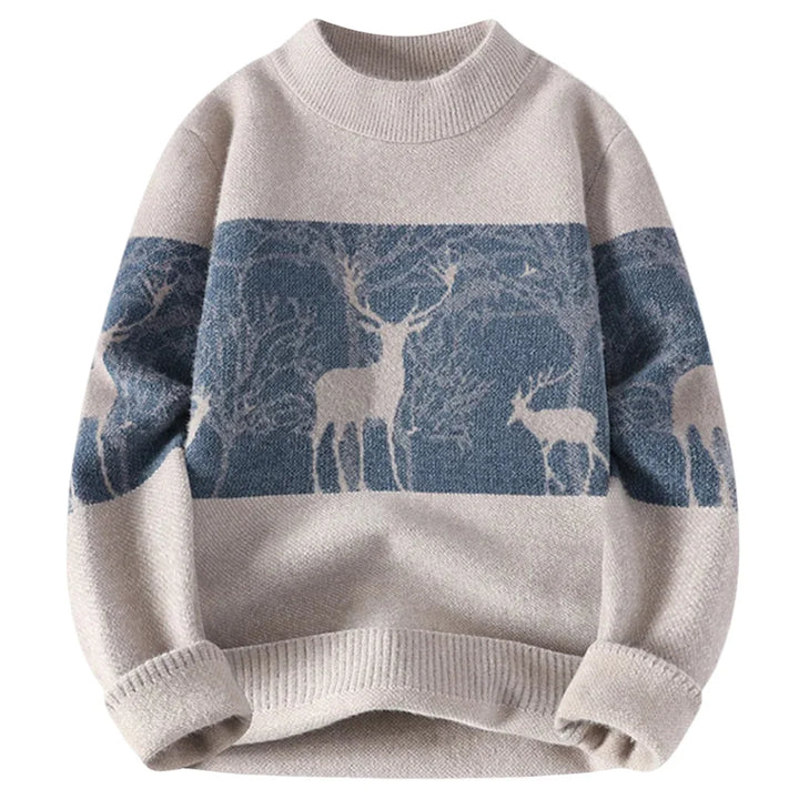 Heren trui | Winter sweater met hertenprint in zwart grijs