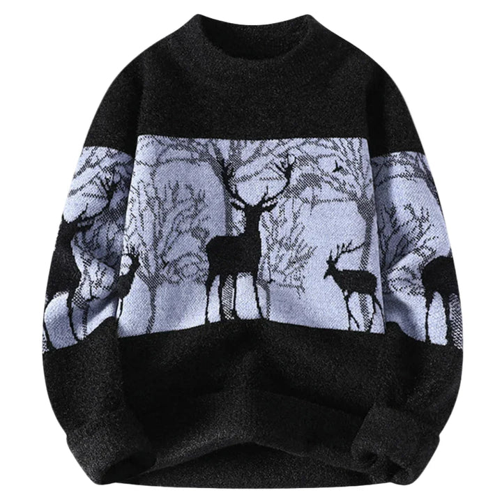 Heren trui | Winter sweater met hertenprint in zwart grijs