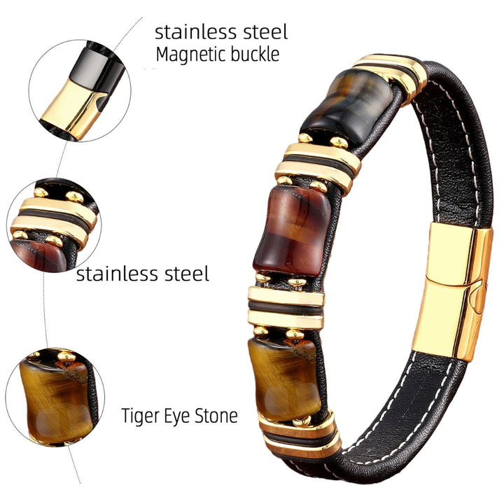 Raw Edge | Herenarmband met houtaccenten, metalen details en magneetsluiting