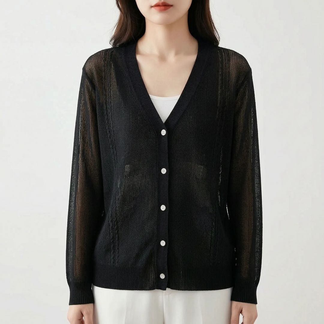Vest dames | Fijngebreid model met v-hals en sierdetails