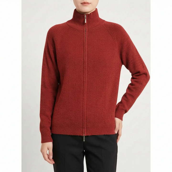 Vest dames | Gebreid model met hoge hals en dubbele rits