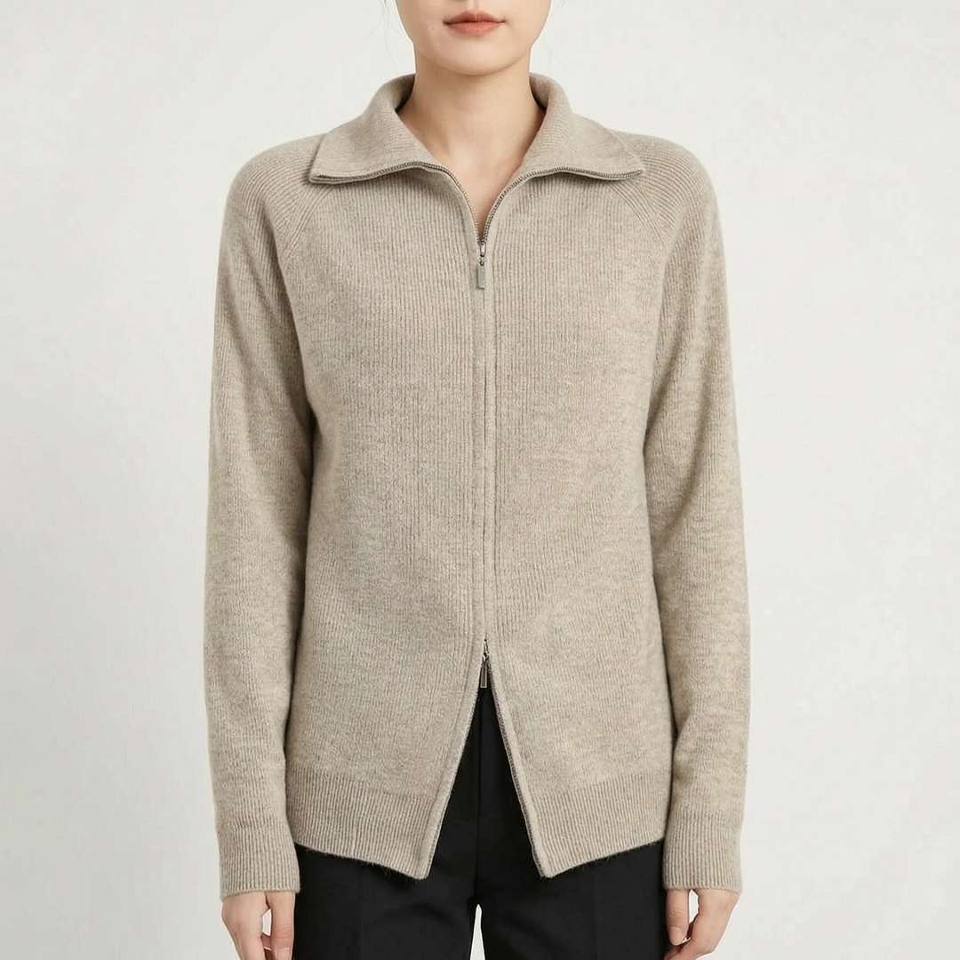 Vest dames | Gebreid model met hoge hals en dubbele rits