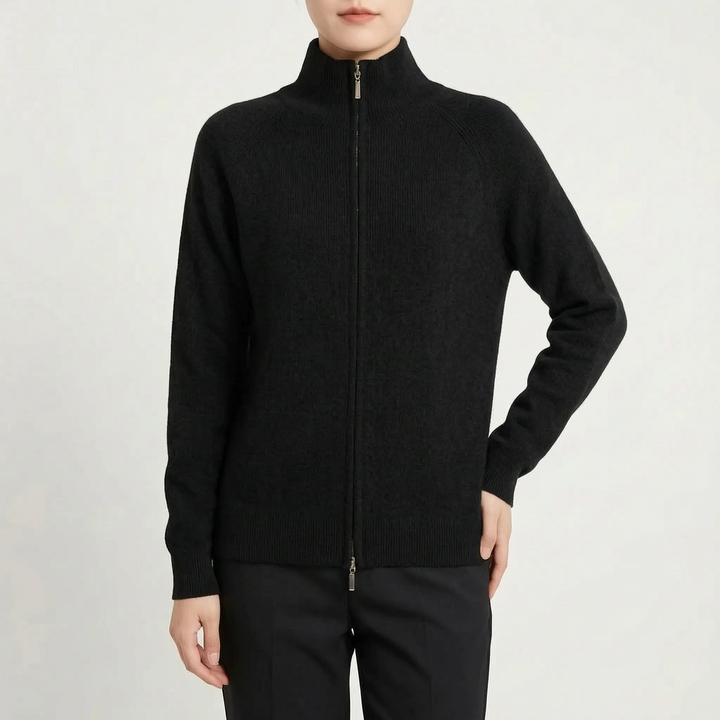 Vest dames | Gebreid model met hoge hals en dubbele rits