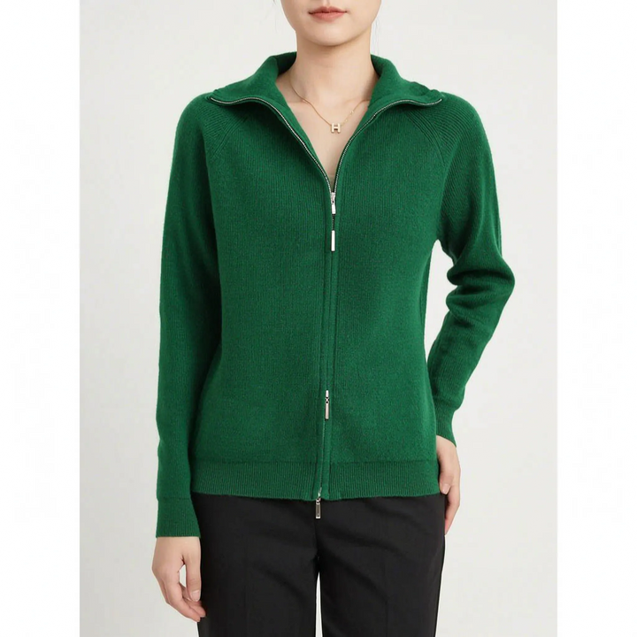 Vest dames | Gebreid model met hoge hals en dubbele rits