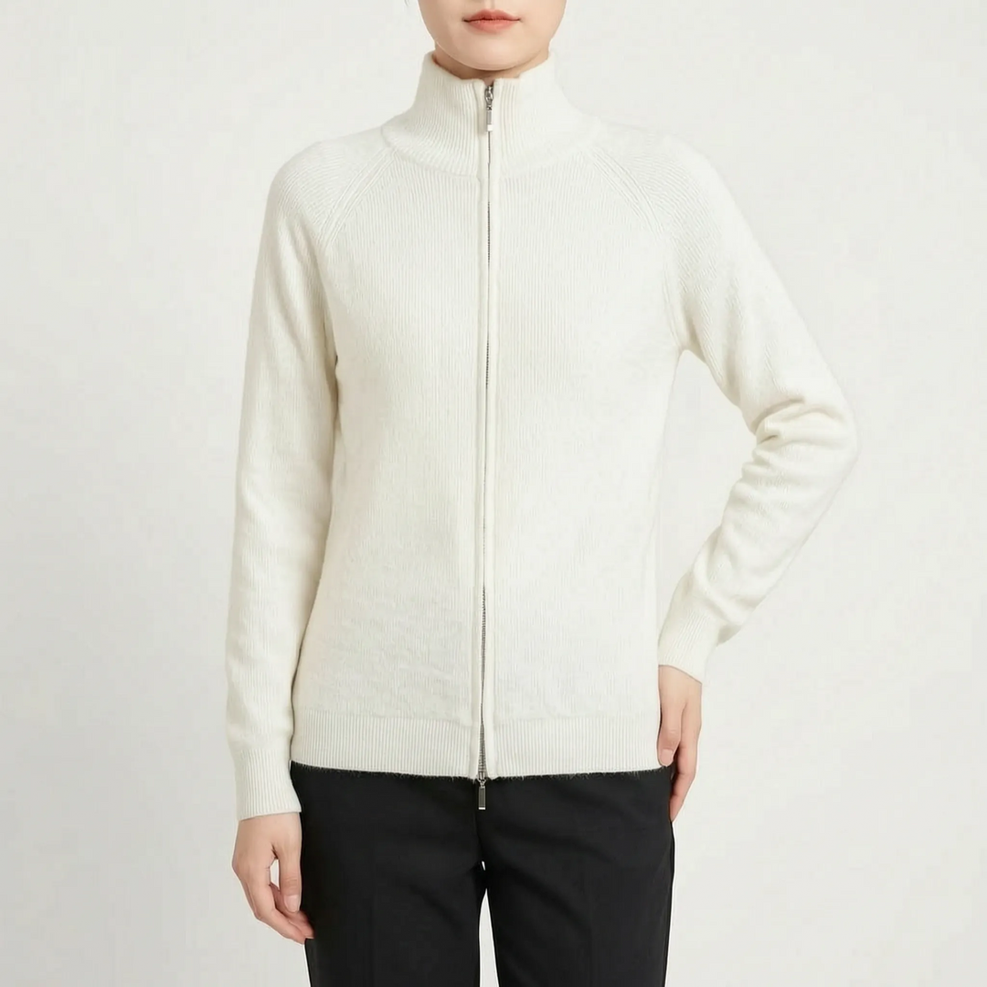 Vest dames | Gebreid model met hoge hals en dubbele rits