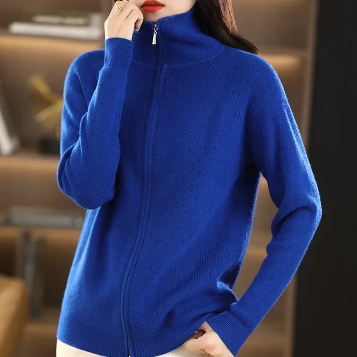 Vest dames | Gebreid model met hoge hals en dubbele rits