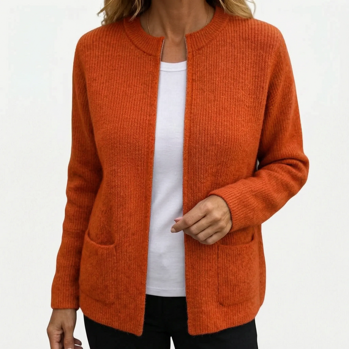 Vest dames | Gebreid vest met open voorkant en steekzakken