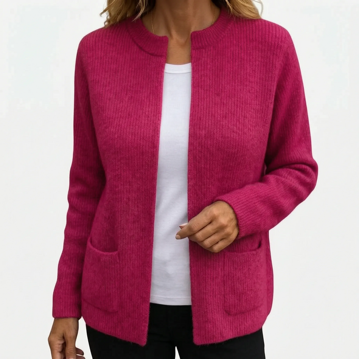 Vest dames | Gebreid vest met open voorkant en steekzakken