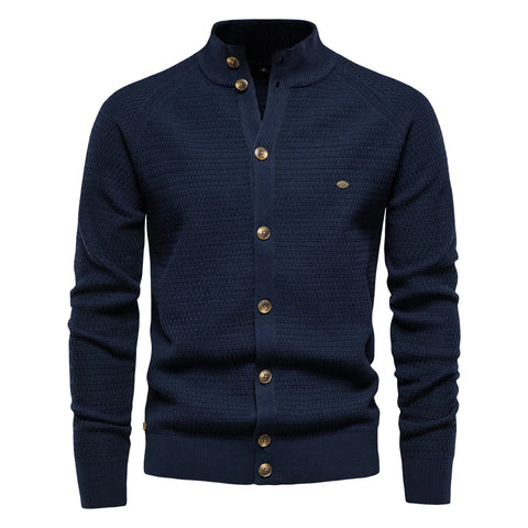 Vest heren | Gebreid model met knopen en opstaande kraag