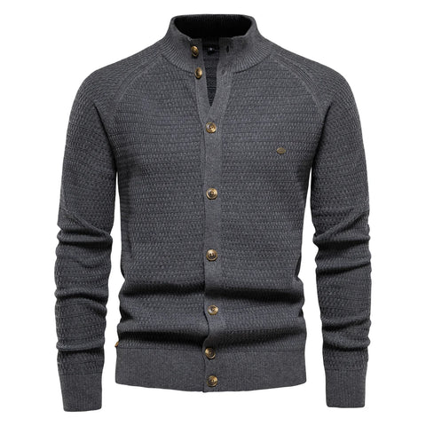 Vest heren | Gebreid model met knopen en opstaande kraag