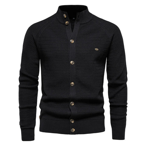 Vest heren | Gebreid model met knopen en opstaande kraag
