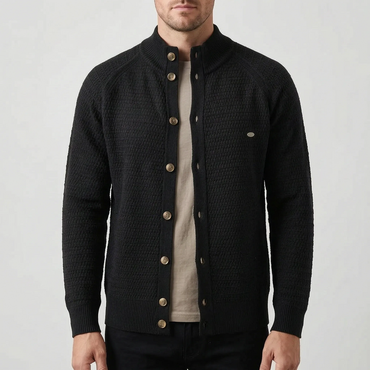 Vest heren | Gebreid model met knopen en opstaande kraag