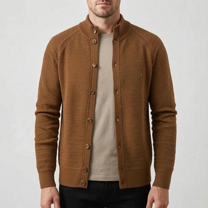 Vest heren | Gebreid model met knopen en opstaande kraag