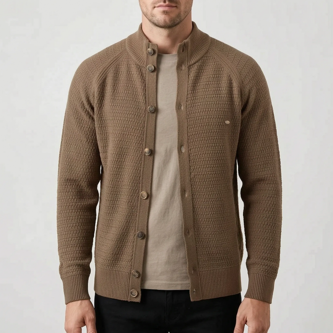 Vest heren | Gebreid model met knopen en opstaande kraag