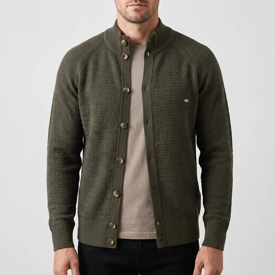 Vest heren | Gebreid model met knopen en opstaande kraag