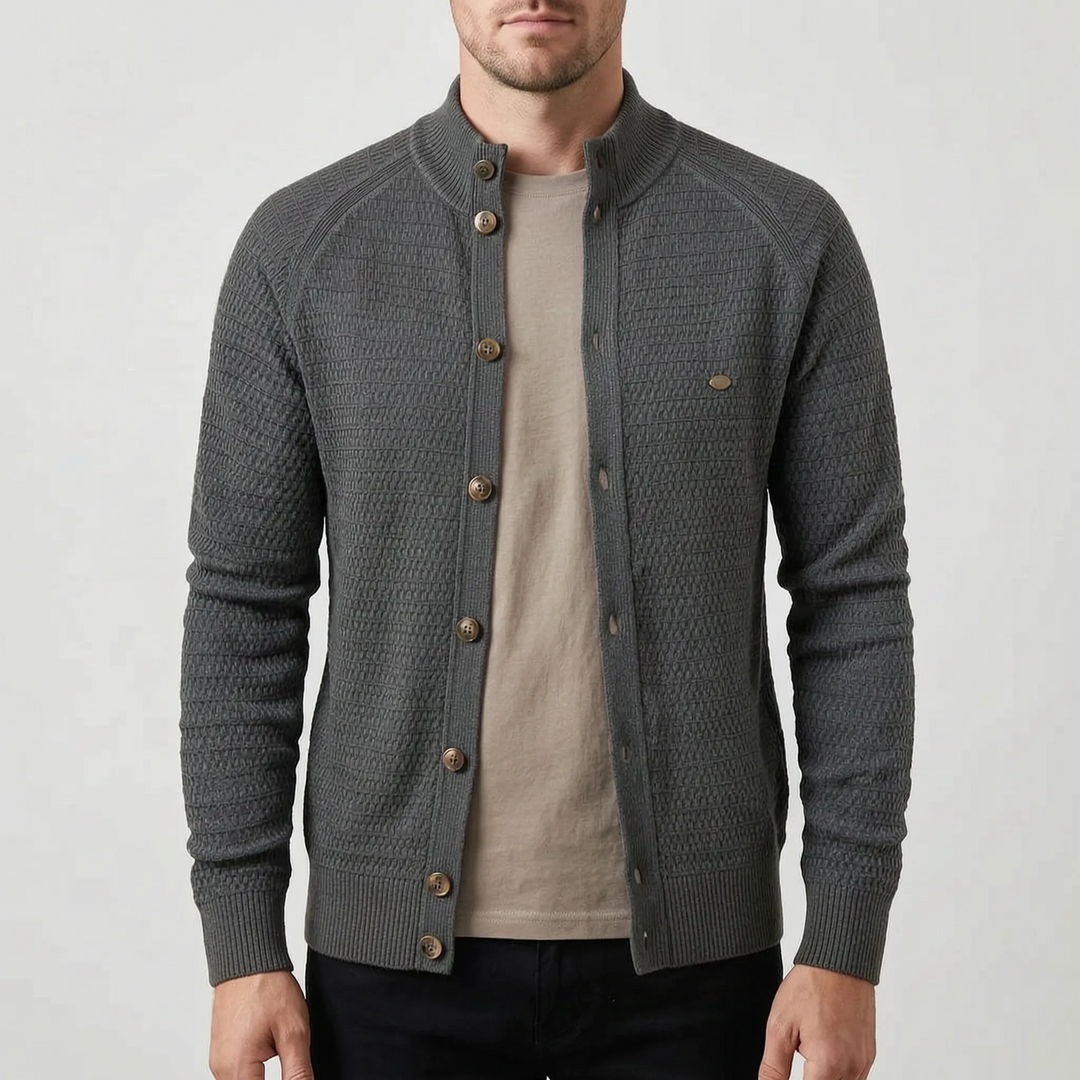 Vest heren | Gebreid model met knopen en opstaande kraag