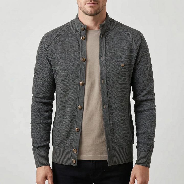 Vest heren | Gebreid model met knopen en opstaande kraag