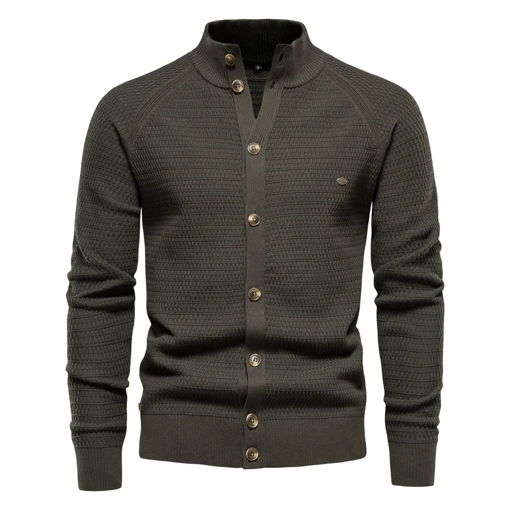 Vest heren | Gebreid model met knopen en opstaande kraag