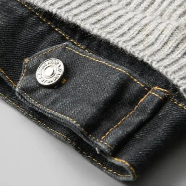 Vest heren | Gebreid vest met denim kraag en knoopsluiting