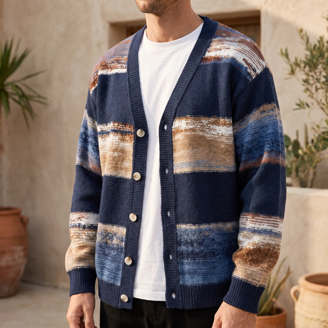Vest heren | Gebreid vest met knopen en abstract patroon