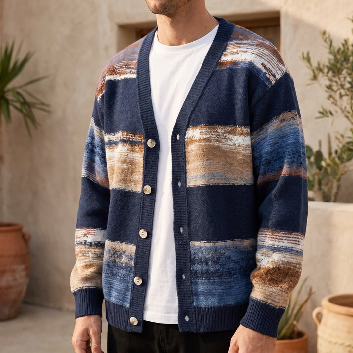 Vest heren | Gebreid vest met knopen en abstract patroon
