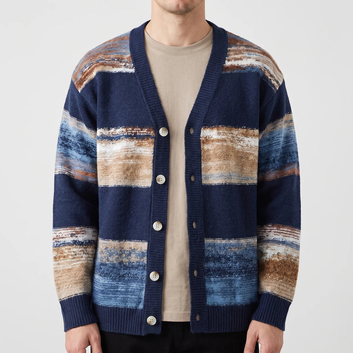 Vest heren | Gebreid vest met knopen en abstract patroon