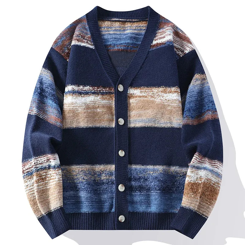 Vest heren | Gebreid vest met knopen en abstract patroon