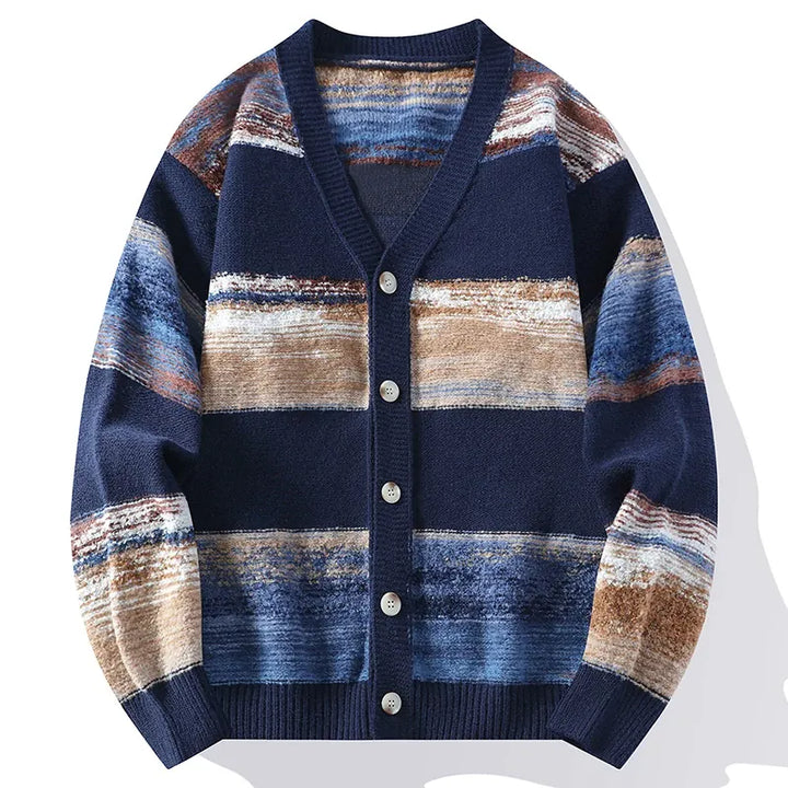 Vest heren | Gebreid vest met knopen en abstract patroon
