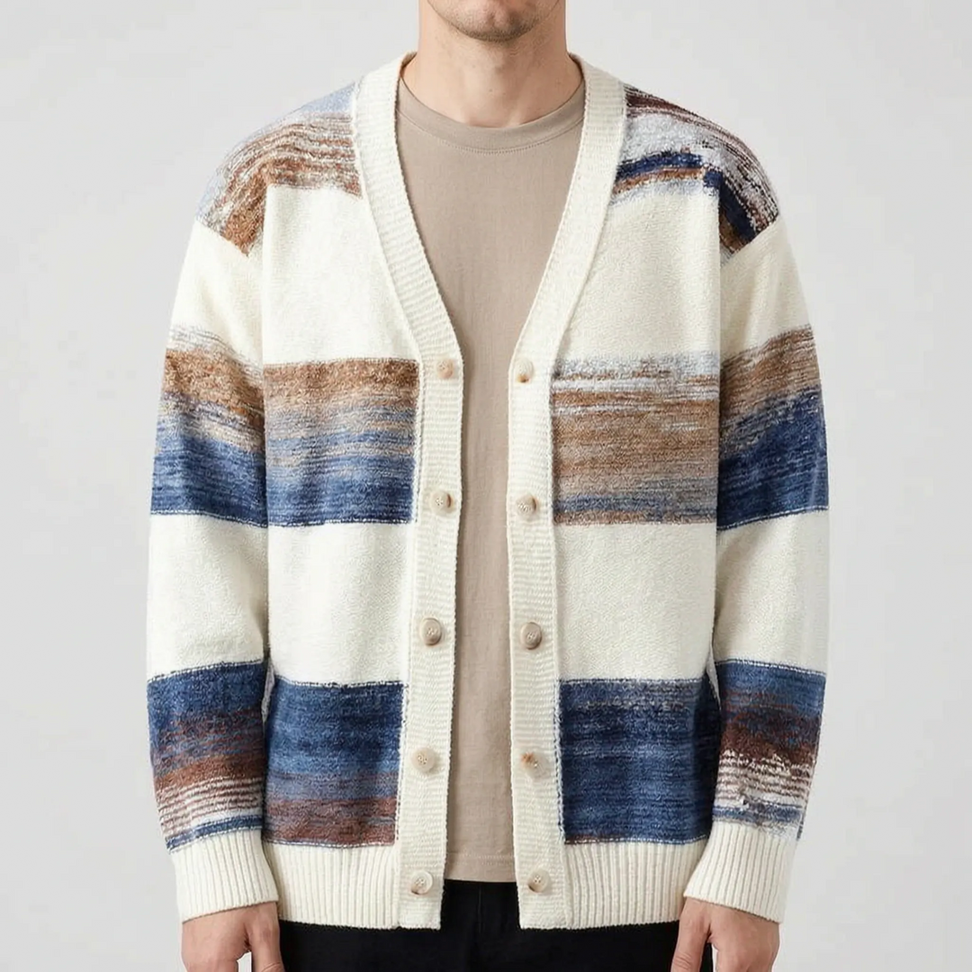 Vest heren | Gebreid vest met knopen en abstract patroon