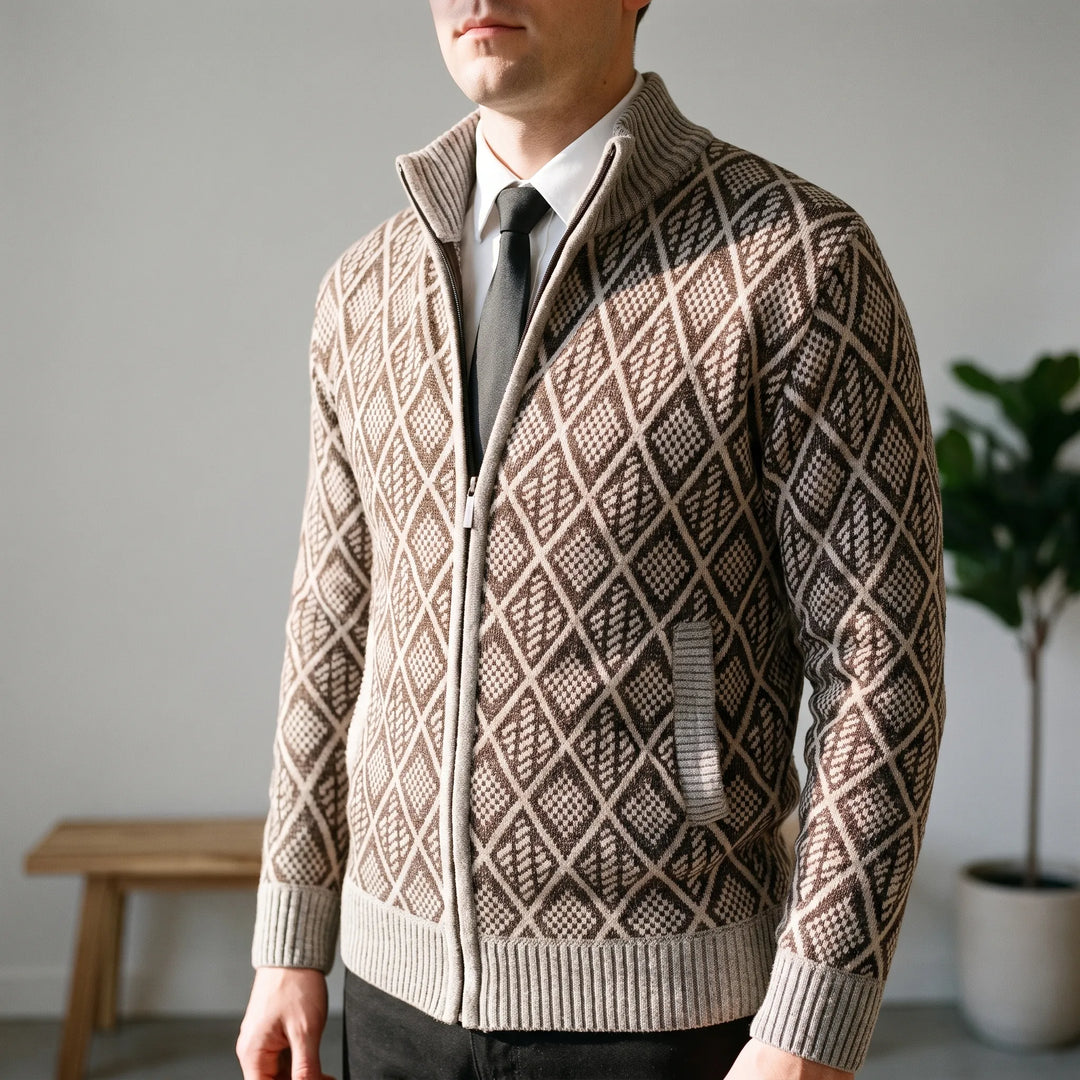 Vest heren | Gebreide vest met geometrisch patroon en rits