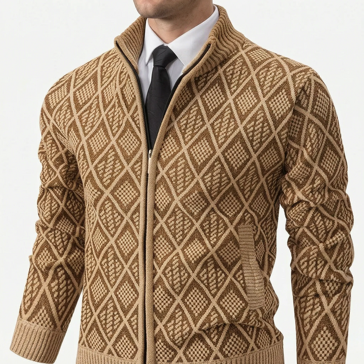 Vest heren | Gebreide vest met geometrisch patroon en rits