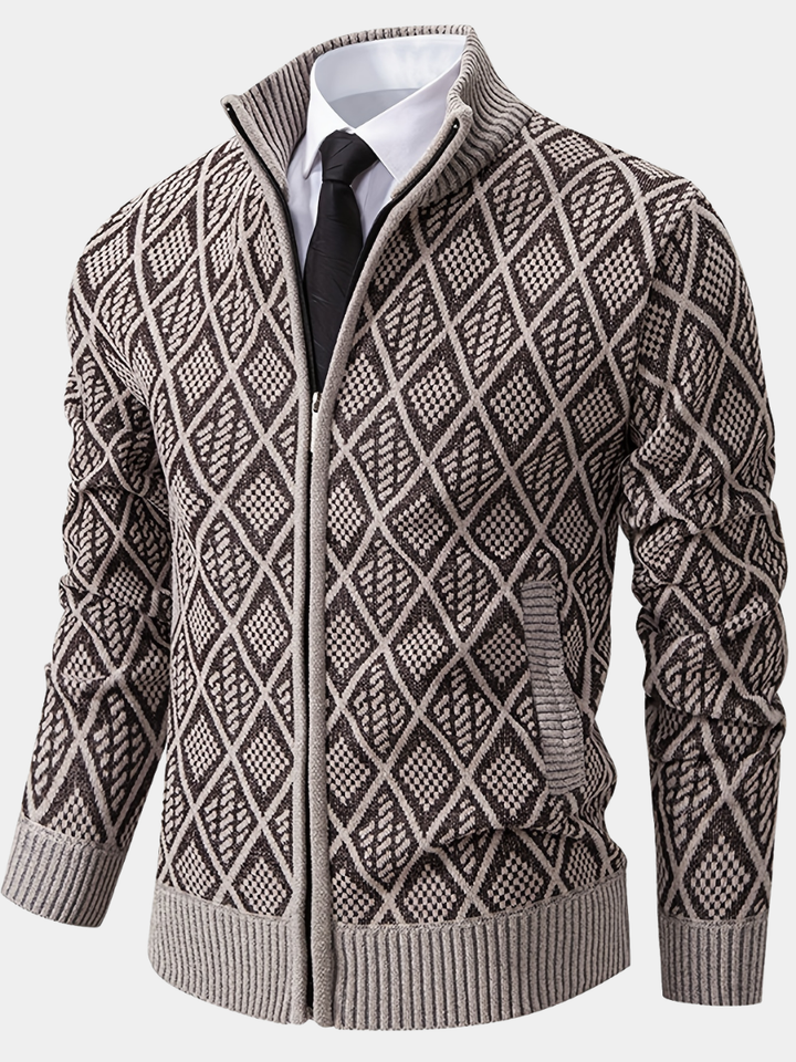 Vest heren | Gebreide vest met geometrisch patroon en rits