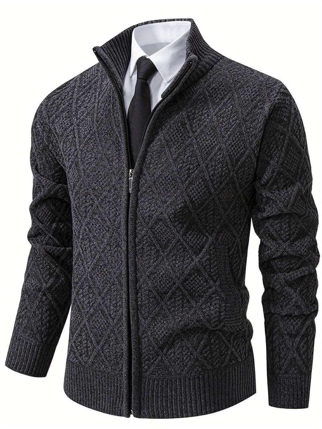 Vest heren | Gebreide vest met geometrisch patroon en rits