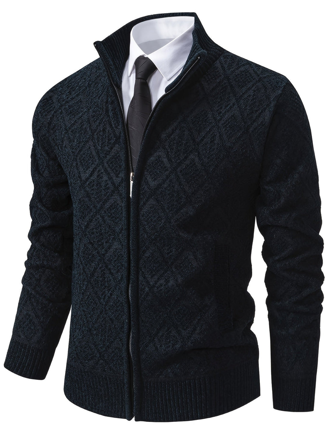 Vest heren | Gebreide vest met geometrisch patroon en rits